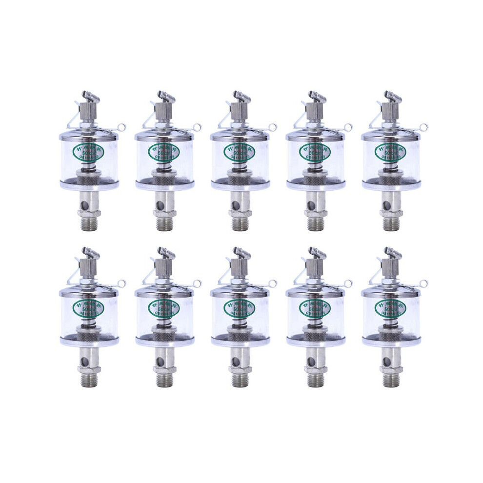 10X 50Ml Engine Machine Lubricator Oil Gravity Drip Feed Oiler Clear+ Silver 4714127035529