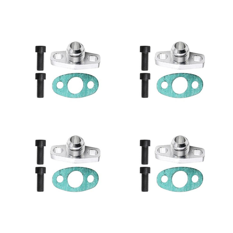 4X An10 Turbo Oil Return Drain Flange Adapter Kit For Garrett Gt28 Gt30 Gt35 T25 With M8x1.25mm Bolts Silver 6031550461557