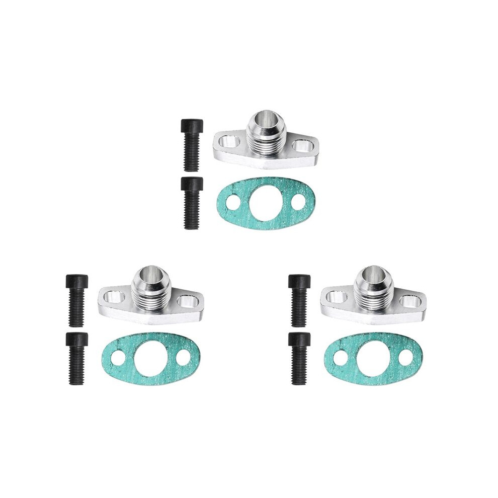 3X An10 Turbo Oil Return Drain Flange Adapter Kit For Garrett Gt28 Gt30 Gt35 T25 With M8x1.25mm Bolts Silver 4713368610748