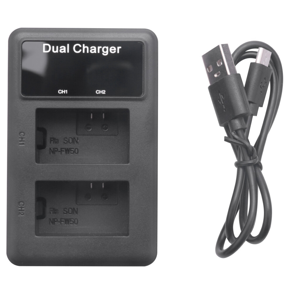 Lcd Dual Usb Battery Charger For Fw50 Np Fw50 Np-Fw50 Npfw50 Battery Nex-3 Nex-5 Nex-6 Slt-A55 A33 A55 A37 A3000 A5000 A6000 Camera Black 4711042955529