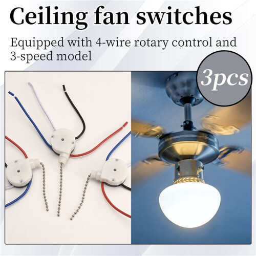 3 Pcs Ze-208S E89885 3 Speed 4 Wire Pull Chain  Ceiling Fan Light  Replacement Part,B 2