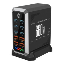 660W GaN USB Charger Station 10 Port Desktop Fast USB Type C Charger 140W PD3.1 Quick Charger Hub for Smartphone EU Plug