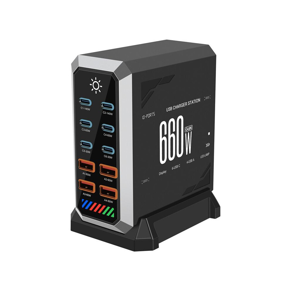 660W Gan Usb Charger Station 10 Port Desktop Fast Usb Type C Charger 140W Pd3.1 Quick Charger Hub For Smartphone Eu Plug Light 6032275676516