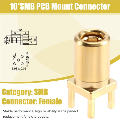 10Pcs SMB PCB Mount Connector SMB Female RF Coaxial Adapter 2