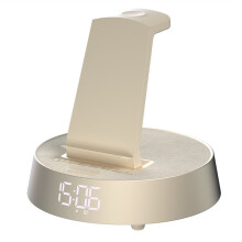 Despertador Inteligente com Carregamento Sem Fio, Alto-Falante , Rádio e Luz Regulável para Smartphone