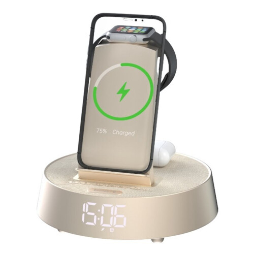 Alarm Clock with Wireless Charging,  Speaker, Radio & Dimmable Light for Smartphone 1