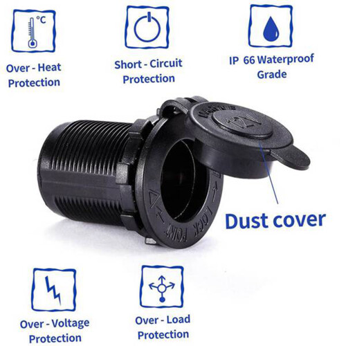 5Pcs 12V Power Waterproof Socket Car Cigarette- Lighter Socket Cigarette- Lighter Adapter for Marine ATV RV Motorcycle 2
