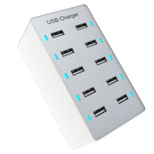 50W USB Multiport Charger Fast Charge Charger Hub 10 Port Fast Charge Charger Charging Desktop Dock Charger White (UK)
