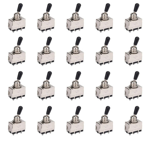 20Pc Guitar 3 Way Toggle , Metal Enclosed 3 Way Selector  with Black Tip Knob Replacement Part