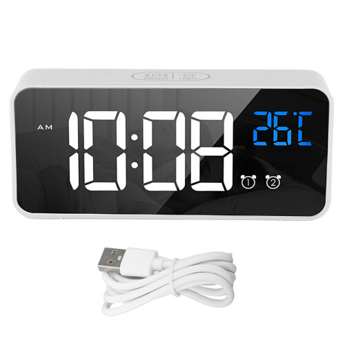 Digitaler Spiegel LED-Wecker, 2 Stück, Sprachgesteuert, 14,5x6,5x3cm, Silber 2