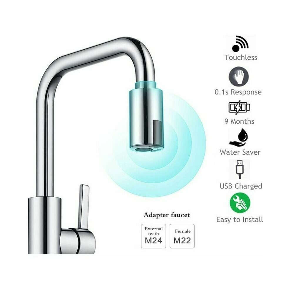 Smart Kitchen Faucet Adapter, Automatic Infrared Sensor Water Management Adapter Tap, Non-Contact Kitchen Sink Faucet Adapter For M22 M24 Tap Nozzle, 9169997164827