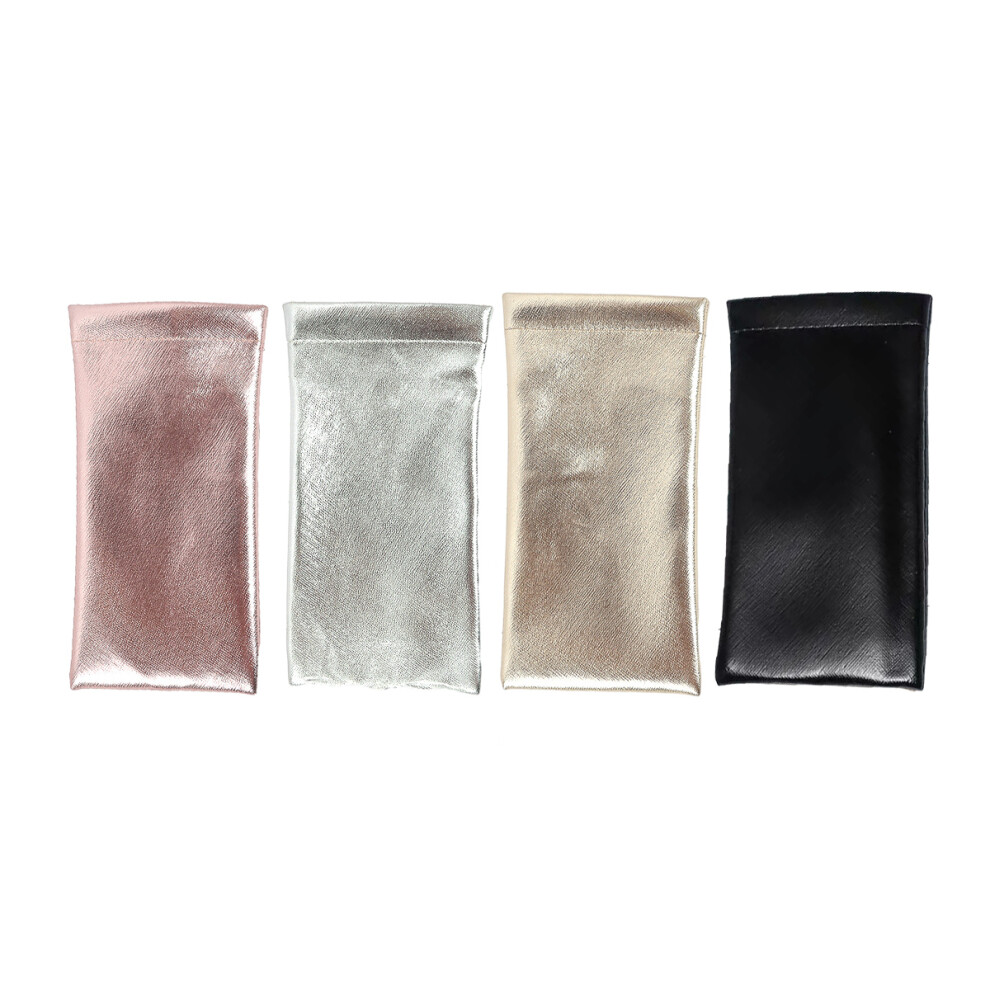 Sunglasses Pouch Squeeze Top PU Leather Case Keep Them Safe And Clean Multi Purpose Storage Bag for Most Eyeglasses Large Sunglasses Presbyopes 4PCS