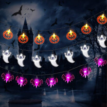5,2 m lange Lichterkette mit Geister-, Kürbis- und Fledermausmotiven für Halloween – energieeffizient, einfach zu installieren und wasserdicht.