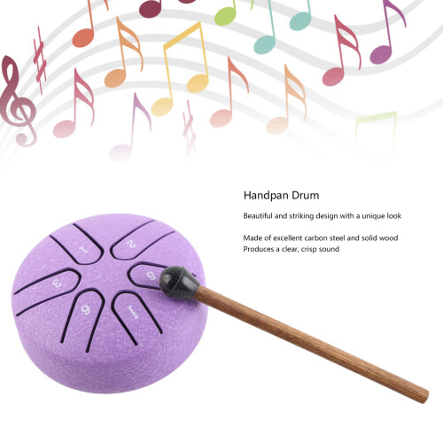 Worry-Free Mini Handpan Drum 6 Notes Purple Percussion with Drumstick 2