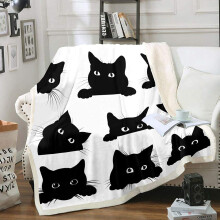 Reversible Super Soft Cat Blanket, Microfiber Polyester Throw for Indoor Outdoor All Season Use, Washable at 40C & Quick-Drying, 150x200cm Cute