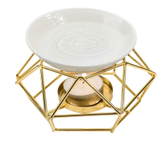 Aroma diffuser med keramisk plate og telysholder, eterisk oljebrenner og smeltevoksvarmer med metallbase, duftlys i industrielt design