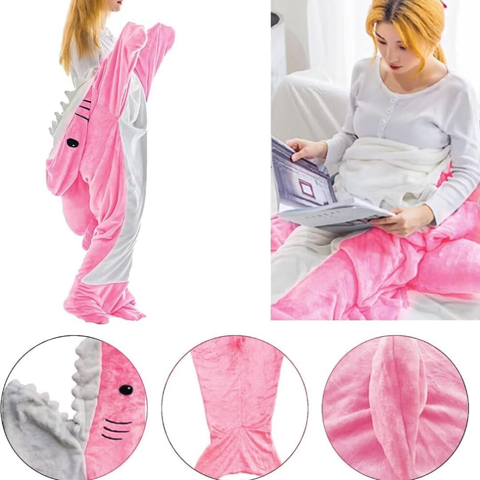 Wearable Cozy Blanket For Adults And Kids, Realistic Shark Design Full Body Snuggle Blanket With Hood And Tail, Soft Velvet Fabric Lightweight Coral 9169997165022