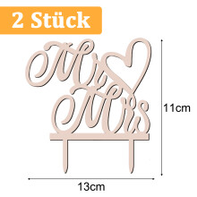 Elegante Hochzeitstortenfigur, personalisierter Schriftzug „Mr & Mrs“ in Herzform aus Holz für Hochzeit, Jahrestag, Valentinstag, Verlobung (14