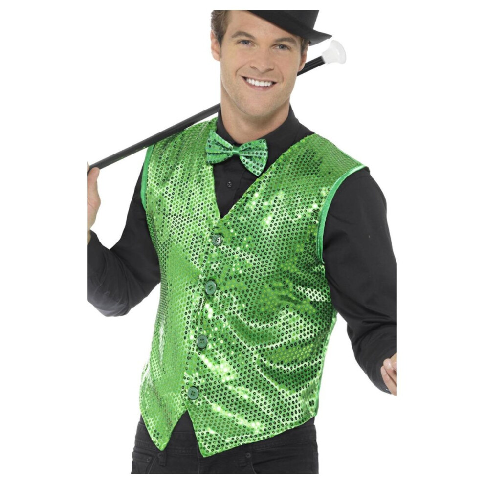 Smiffy's (M, ) Unisex Adult Sequin Costume Vest Green