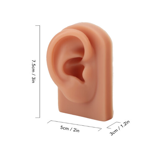 Reusable Silicone Left & Right Dark Skin Tone Piercing Practice Ears, 7.5x5cm 1