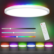 Intelligente LED-Deckenleuchte mit App- und Sprachsteuerung, ultradünne Einbauleuchte mit RGB-Hintergrundbeleuchtung für Wohnzimmer, 24 W,