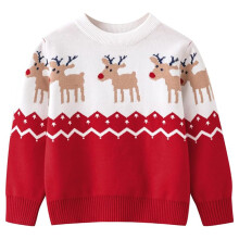 Children's Long Sleeve Pullover Knit Sweater Warm Flocked Fabric Cute Patterns Breathability for Christmas Winter Outing Toddler Boys Girls Holiday