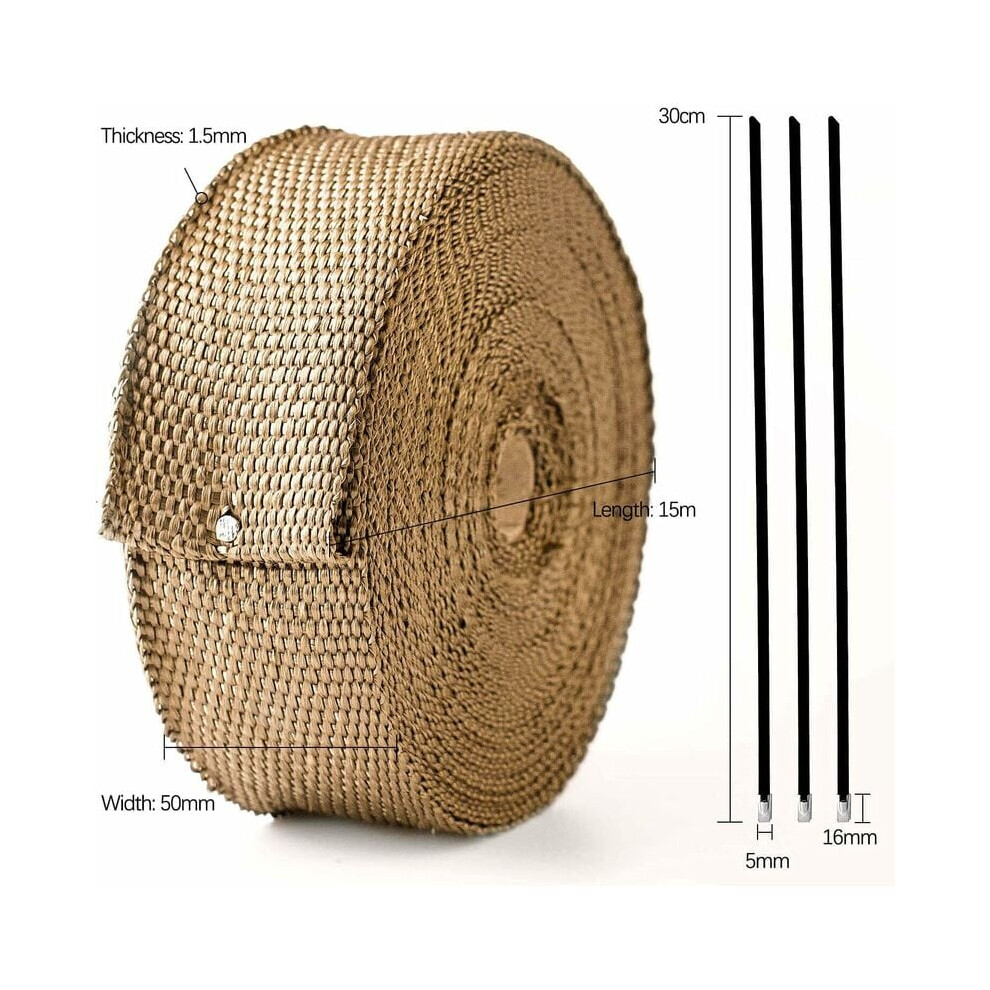 Titanium Exhaust Heat Wrap For Car Truck Motorcycle, Lava Rock Technology Facilitates Maximize Horsepower, Strong & Durable Thermal Insulation Tape, 9169997166838