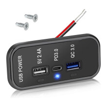 3 12V USB Outlet Charger, PD3.0 Type C, QC 3.0 USB A & 2.4A USB A Fast Charger Socket Adapter for Car Marine