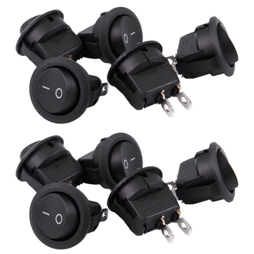 10Pcs SPST Black Button /Off Round Rocker  AC 6A/250V 10A/125V 1