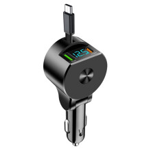 Digital Display Retractable Cable Car Charger Supports PD30W Fast Charging Super Fast Charging 3-in-1