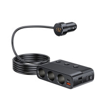 Adaptador de Carregador de Carro 127 W com PD QC3.0 USB e Portas Tipo C, Divisor de LED e Display - Modelo C28