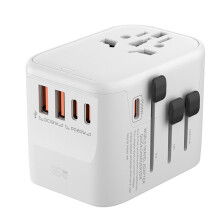 Adaptador de Viagem Internacional GaN65W com 2 Portas USB-C e Carregamento Rápido GaN, com Plugues para UE, AU, EUA e Reino Unido, Ideal para Viagens