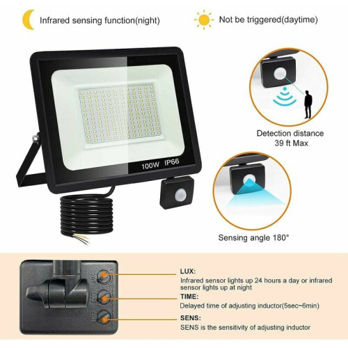 Motion Sensor Floodlight With Enhanced Detection, Super Bright Led For Outdoor Security, Waterproof Ip66, Energy Efficient Solution For Patios Walls 1