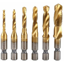 Sechskant-Bohrer- und Gewindebohrer-Set für metrische Gewinde, 6-teilig, aus HSS mit Nitridbeschichtung, M3 bis M10, ideal für metrische Gewinde.