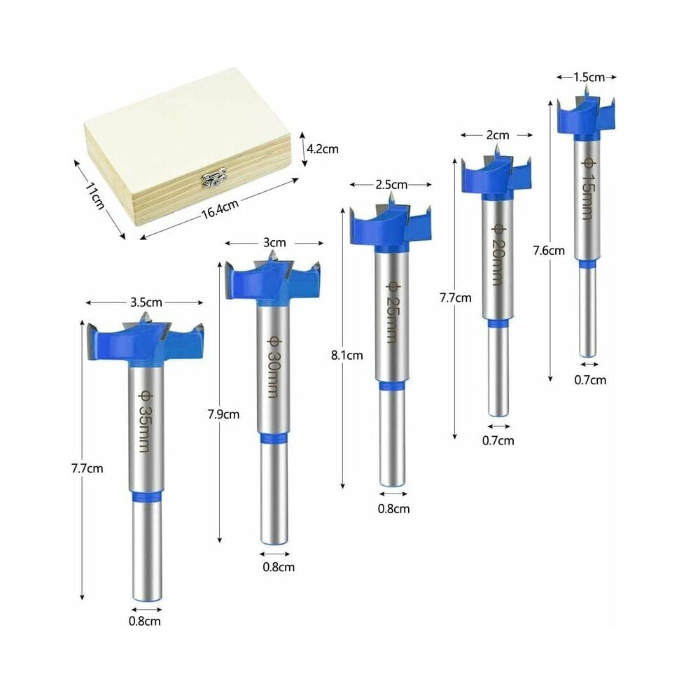 Drill Bits Set For Precise Clean Hole, Forstner Bits Set (15Mm,20Mm,25Mm,30Mm,35Mm), Titanium Alloy Steel Drilling Bits With Steep Angled Cutting 9169997167804