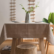 Durable Heavy Fabric Table Cover, Anti-wrinkle Dust-proof Non-slip Cotton Linen Fabric Lattice Embroidery Tablecloth for Kitchen Dining Room Patio
