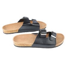 Herren Schwarz PU-Leder Flache Slides, verstellbare Schnalle, 26 cm Länge