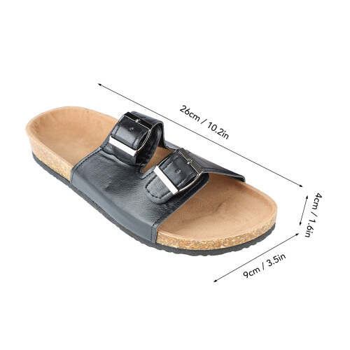 Men's Black PU Leather Slides, Adjustable Buckle, Size 42 1