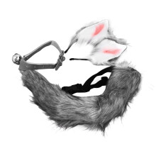 Falsches Fell Wolf Fox Schwanz Ohr Haarspange Halsband Set 50cm Dunkelgrau