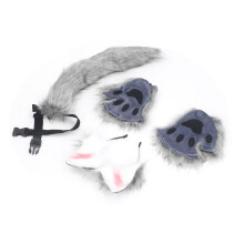 Dunkelgraues Wolf-Cosplay-Set mit verstellbarem Schwanz & Plüschzubehör