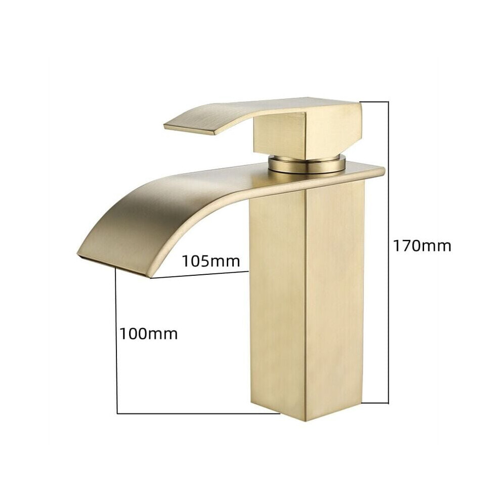 Stylish Bathroom Faucet, Waterfall Spout Stainless Steel Sink Faucet With Brushed Gold Finish, Single Handle Rv Vessel Sink Faucet With Cupc 9169997168139
