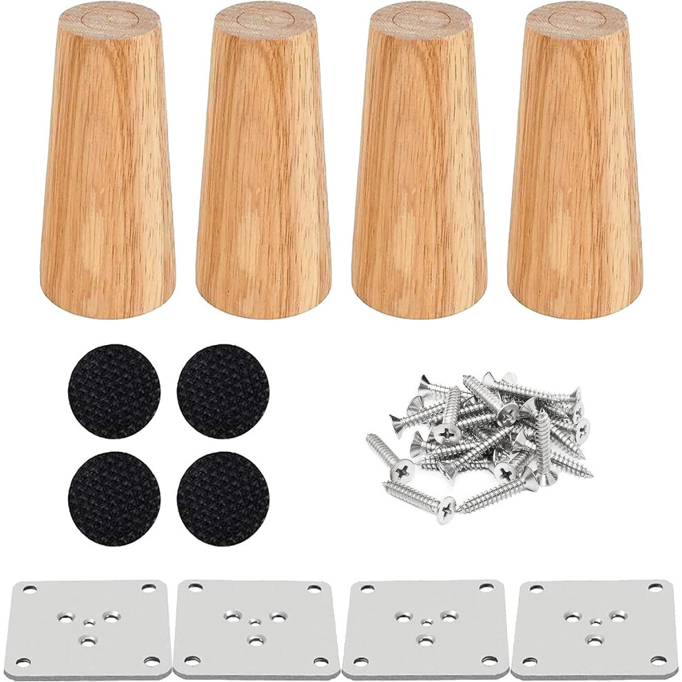 Solid Oak Wood Furniture Feet, Natural Wood Color Supports, Mid-Century Style, Strong Load-Bearing, Protect Floors From Scratches, Anti-Skid Effect 9433291695913