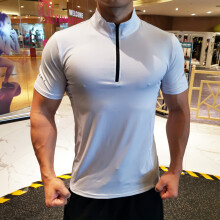 (P36-2 white, XS（old）) Summer Men zipper T-shirt Gym Running Training Fitness Bodybuilding Casual Sport White Cotton Short Sleeve Male Tops Tees