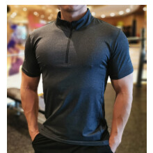 (P36-3 gray, XXL) Summer Men zipper T-shirt Gym Running Training Fitness Bodybuilding Casual Sport White Cotton Short Sleeve Male Tops Tees