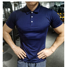 (P34-10 blue, L) Summer Men Polo T-shirt Gym Running Training Fitness Bodybuilding Casual Sport Top Quality Cotton Short Sleeve
