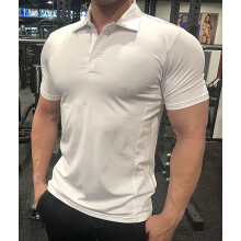 (P34-2 white, S) Summer Men Polo T-shirt Gym Running Training Fitness Bodybuilding Casual Sport Top Quality Cotton Short Sleeve