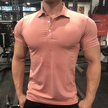 (P34-3 pink, XL) Summer Men Polo T-shirt Gym Running Training Fitness Bodybuilding Casual Sport Top Quality Cotton Short Sleeve