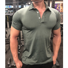 (P34-4 green, S) Summer Men Polo T-shirt Gym Running Training Fitness Bodybuilding Casual Sport Top Quality Cotton Short Sleeve