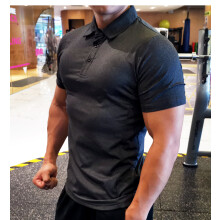 (P34-5 gray, XL) Summer Men Polo T-shirt Gym Running Training Fitness Bodybuilding Casual Sport Top Quality Cotton Short Sleeve