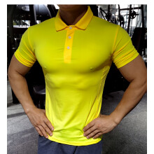 (P34-9 yellow, M) Summer Men Polo T-shirt Gym Running Training Fitness Bodybuilding Casual Sport Top Quality Cotton Short Sleeve
